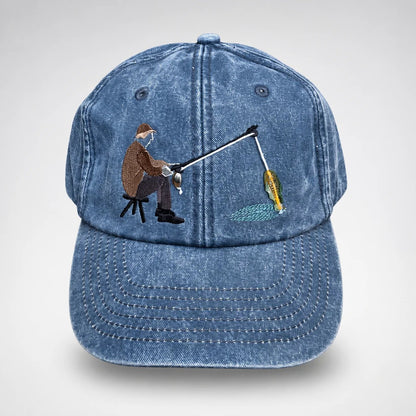 🧢 Catch of the Day Interactive Fishing Cap –🎁 Vintage Washed Moving Fish Hat