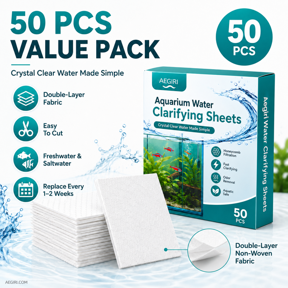 ✨ AQUARIUM CLARIFYING SHEETS - Crystal Clear Water in 24 Hours, Removes Odors and Impurities, Safe for All Fish and Plants 🌿🔮