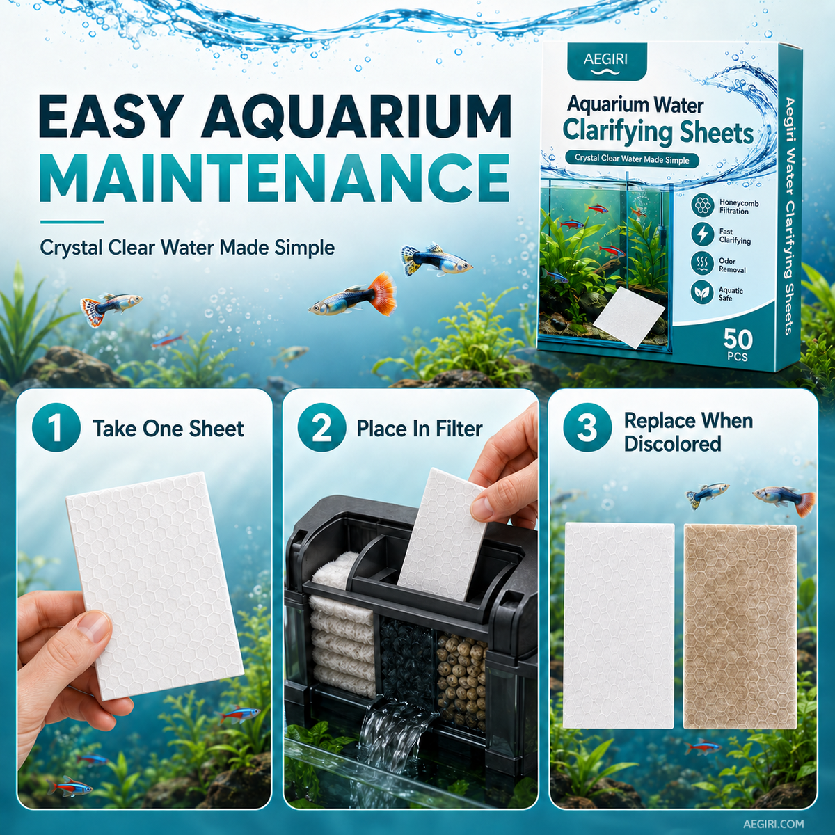 ✨ AQUARIUM CLARIFYING SHEETS - Crystal Clear Water in 24 Hours, Removes Odors and Impurities, Safe for All Fish and Plants 🌿🔮