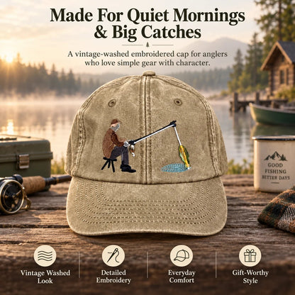 🧢 Catch of the Day Interactive Fishing Cap –🎁 Vintage Washed Moving Fish Hat