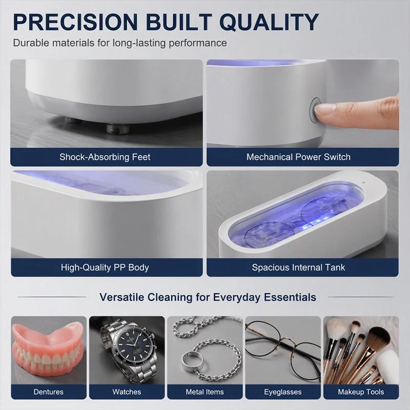 Multifunctional Ultrasonic Cleaner for Jewelry, Watches & Dentures, 3W Cordless Deep Cleaning