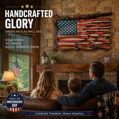 🇺🇸 Handcrafted Wooden American Flag Wall Decor