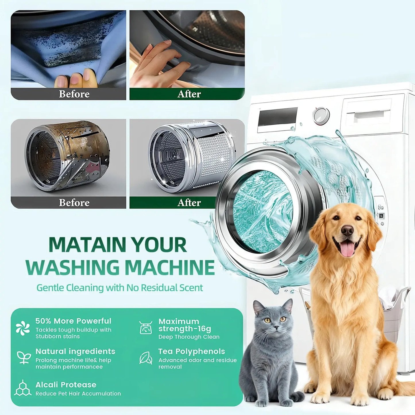 12 Count Washing Machine Cleaner Tablets - Fragrance-Free Pet Odor & Hair Remover
