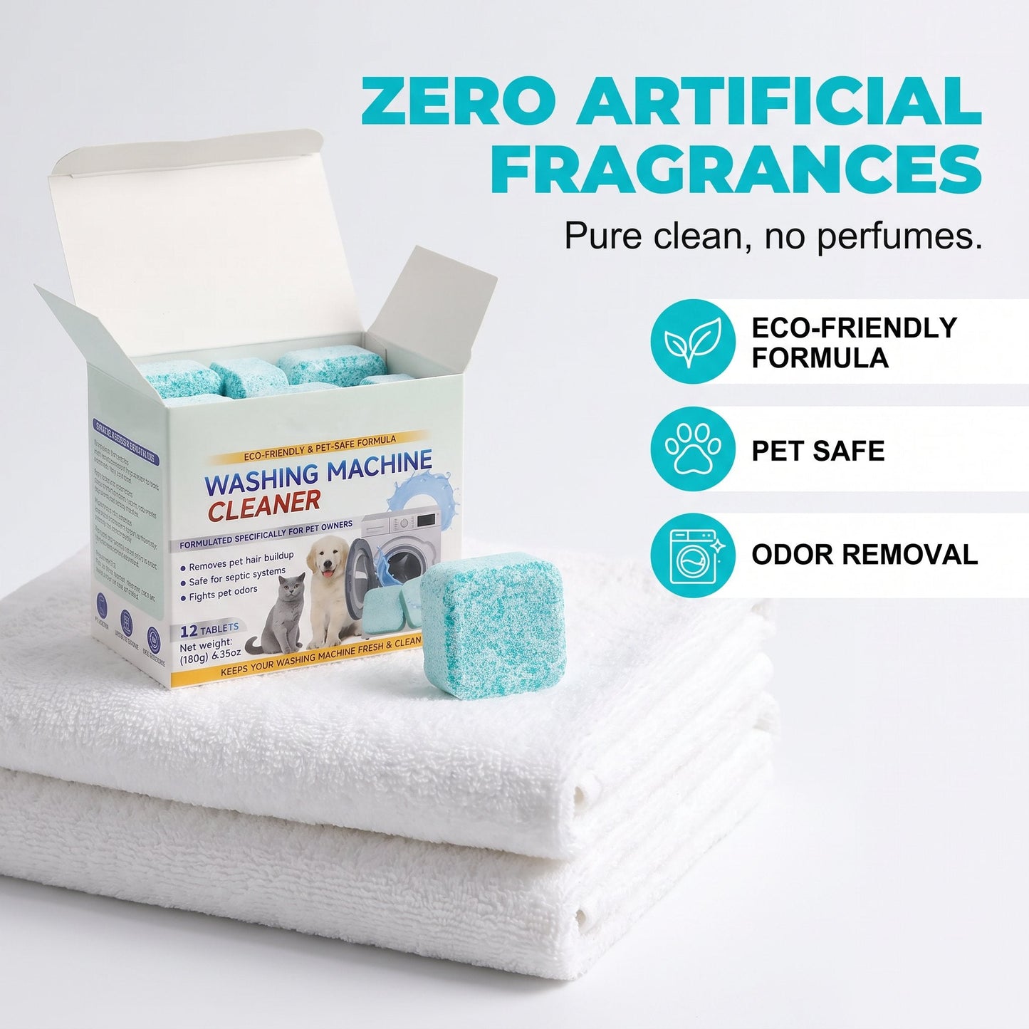 12 Count Washing Machine Cleaner Tablets - Fragrance-Free Pet Odor & Hair Remover