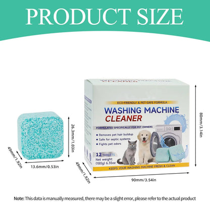 12 Count Washing Machine Cleaner Tablets - Fragrance-Free Pet Odor & Hair Remover