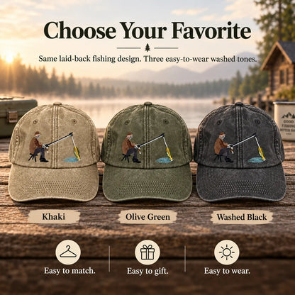 🧢 Catch of the Day Interactive Fishing Cap –🎁 Vintage Washed Moving Fish Hat