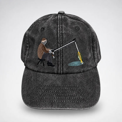 🧢 Catch of the Day Interactive Fishing Cap –🎁 Vintage Washed Moving Fish Hat