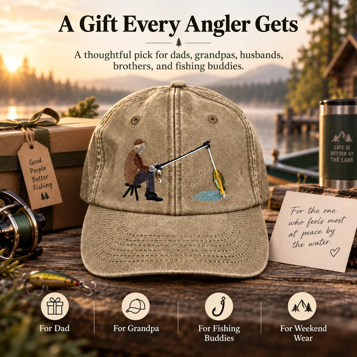 🧢 Catch of the Day Interactive Fishing Cap –🎁 Vintage Washed Moving Fish Hat