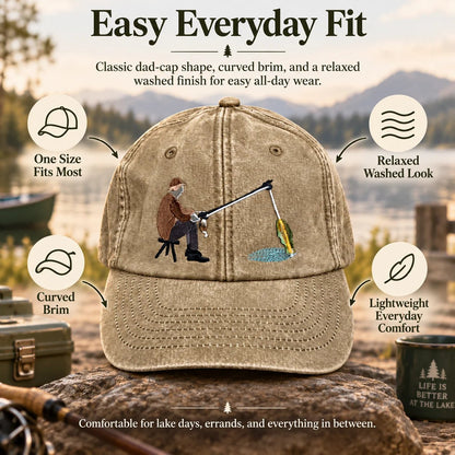 🧢 Catch of the Day Interactive Fishing Cap –🎁 Vintage Washed Moving Fish Hat