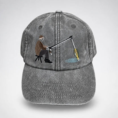 🧢 Catch of the Day Interactive Fishing Cap –🎁 Vintage Washed Moving Fish Hat