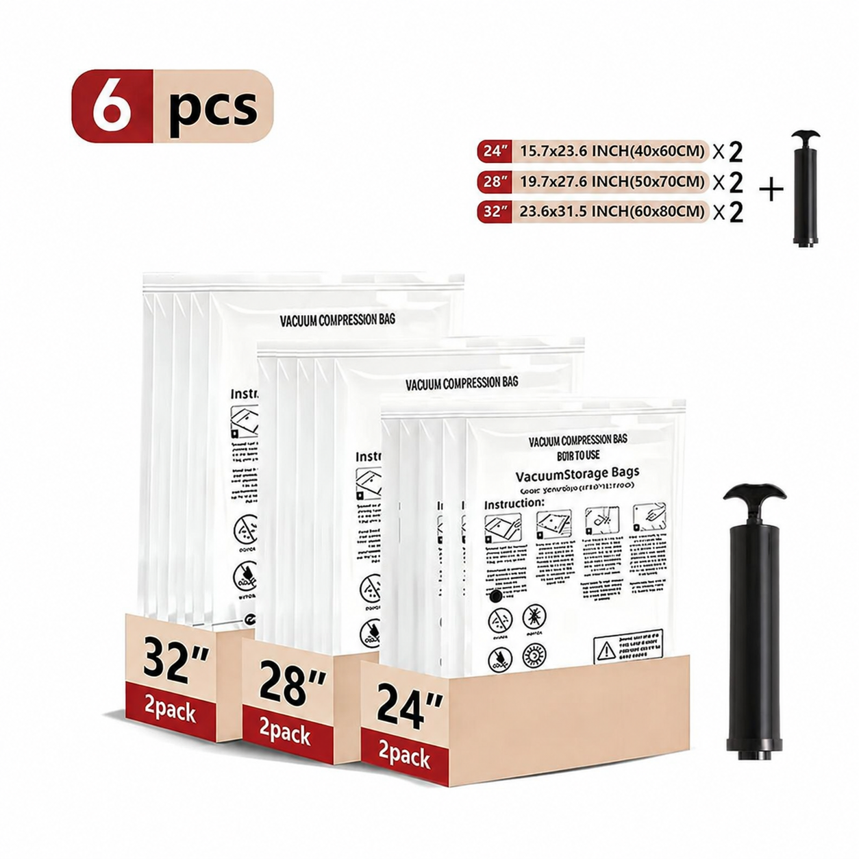 6 Pcs(S*2+M*2+L*2)