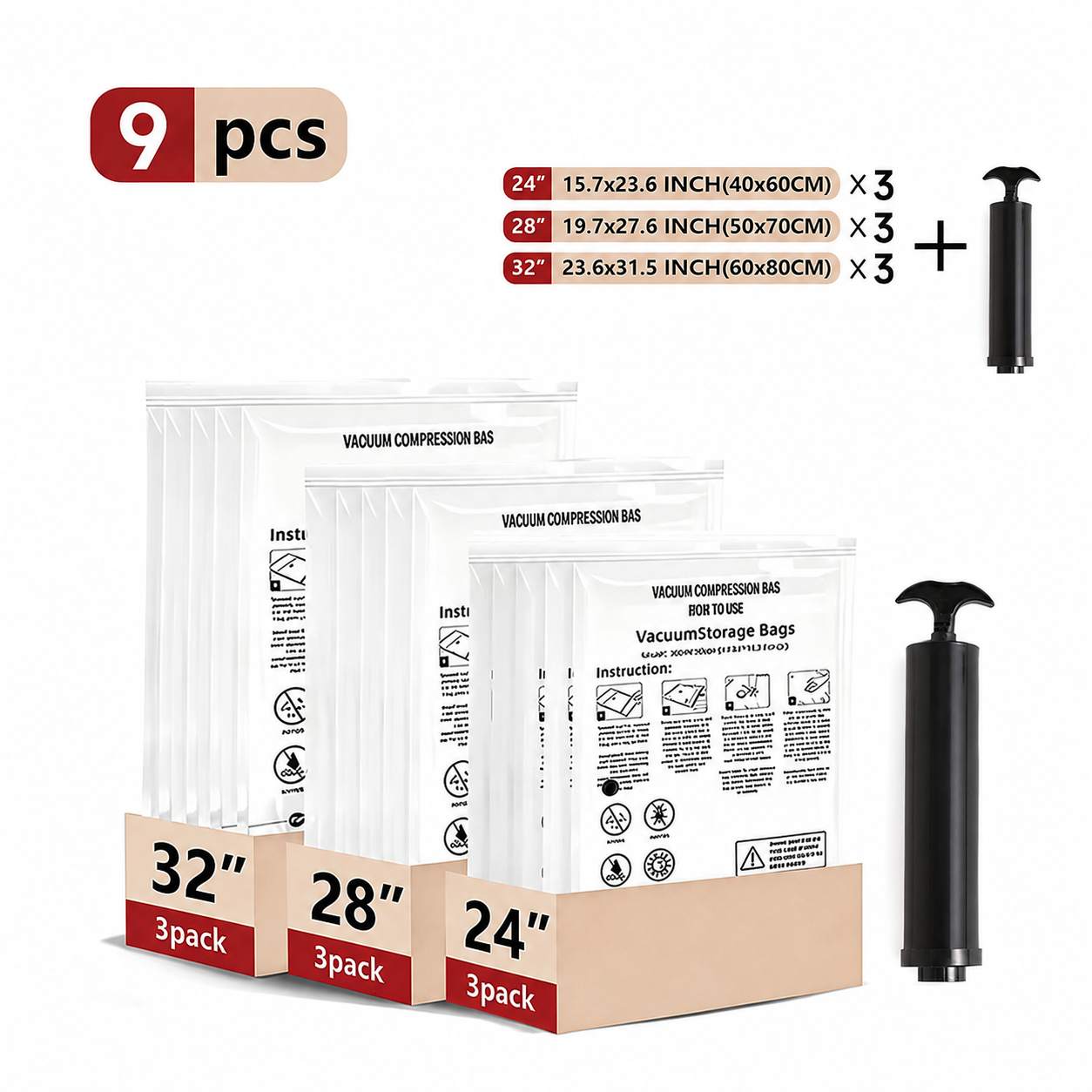 9 Pcs(S*3+M*3+L*3)
