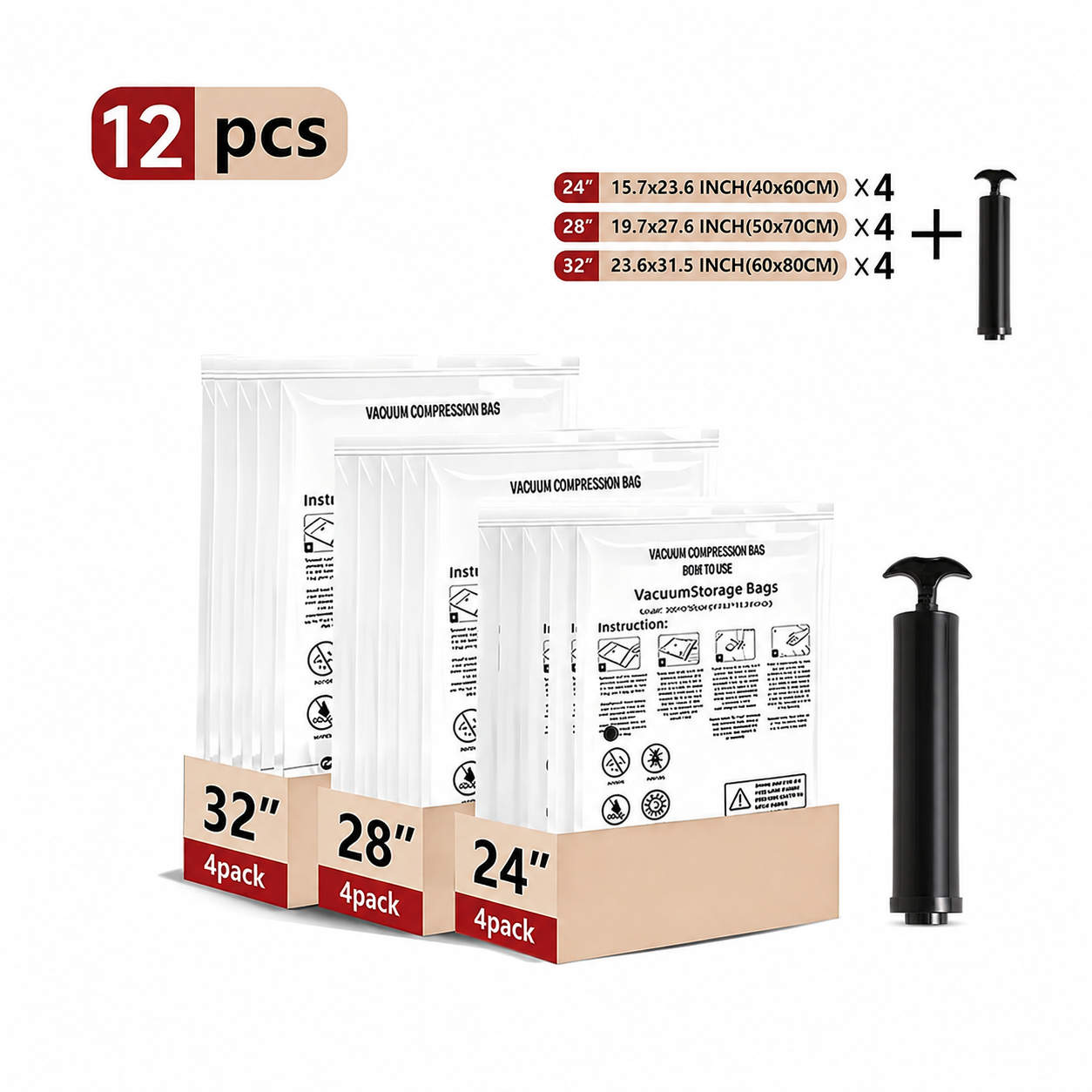 12 Pcs(S*4+M*4+L*4)