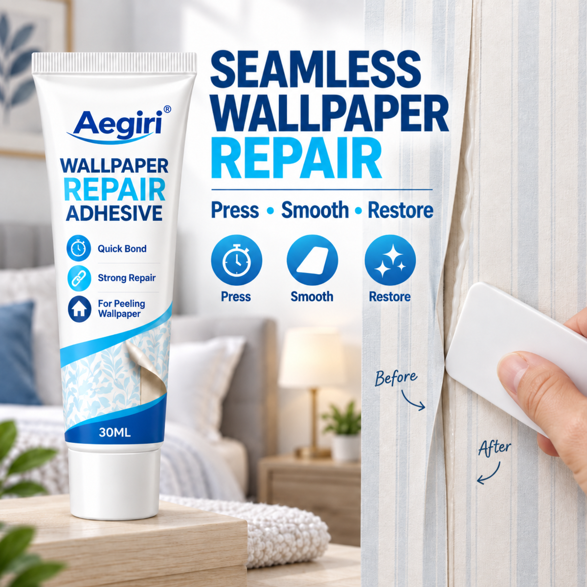 Heavy-Duty Wallpaper Repair Adhesive with Scraper