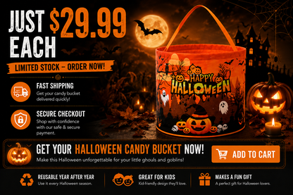 Halloween Candy Bucket – Reusable Trick-or-Treat Treat Bag