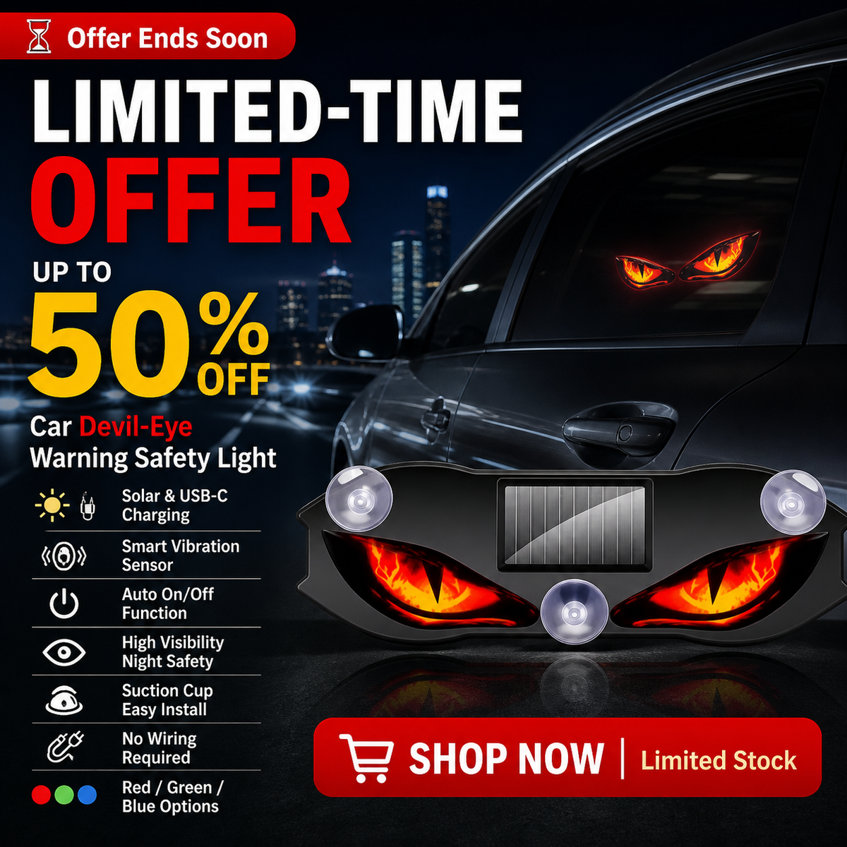 🚗🔆 Solar-Powered LED Car Warning Light 🔥🛡️