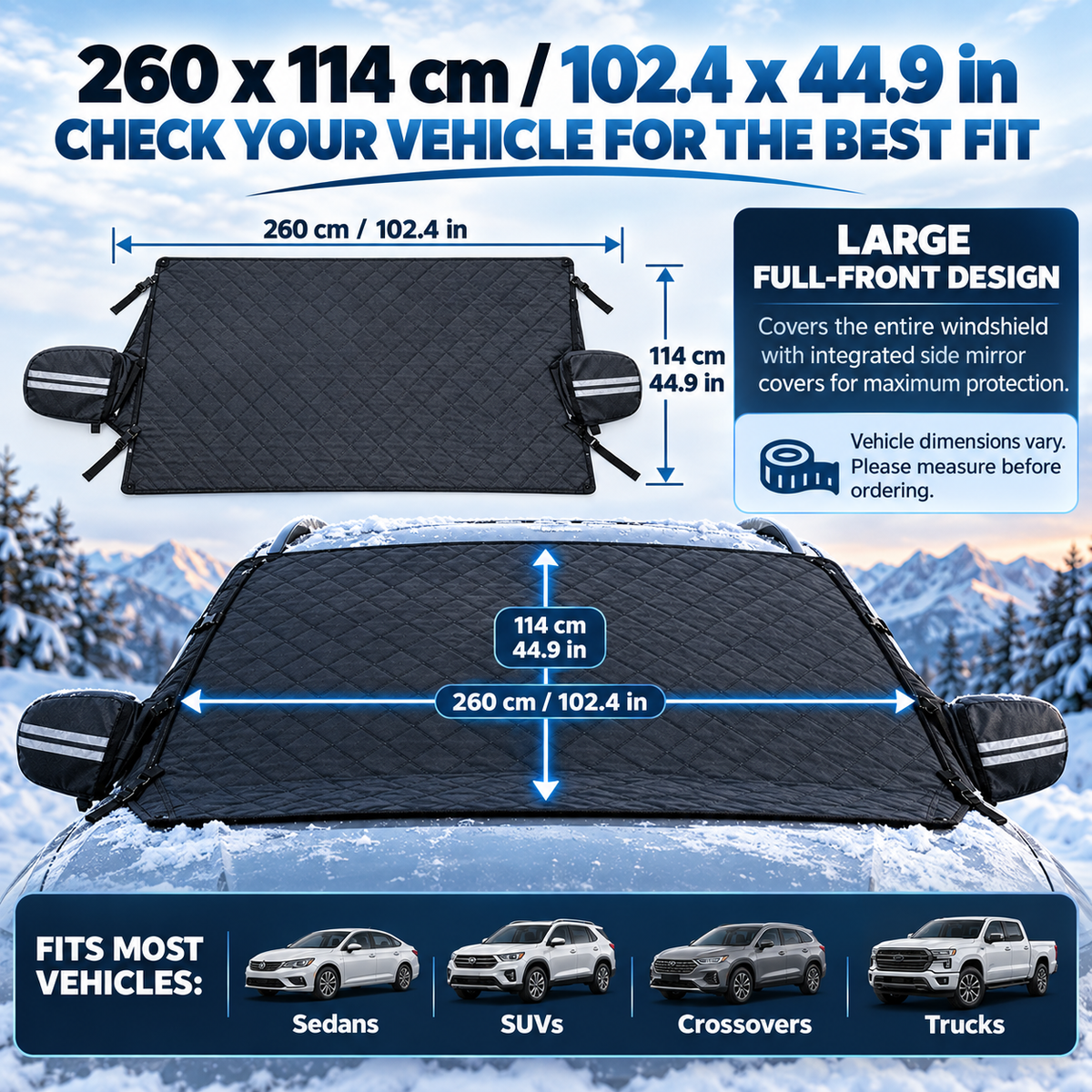💞54K+ SOLD!🔥All-Season Windshield Snow Cover with Mirror Protection❄️