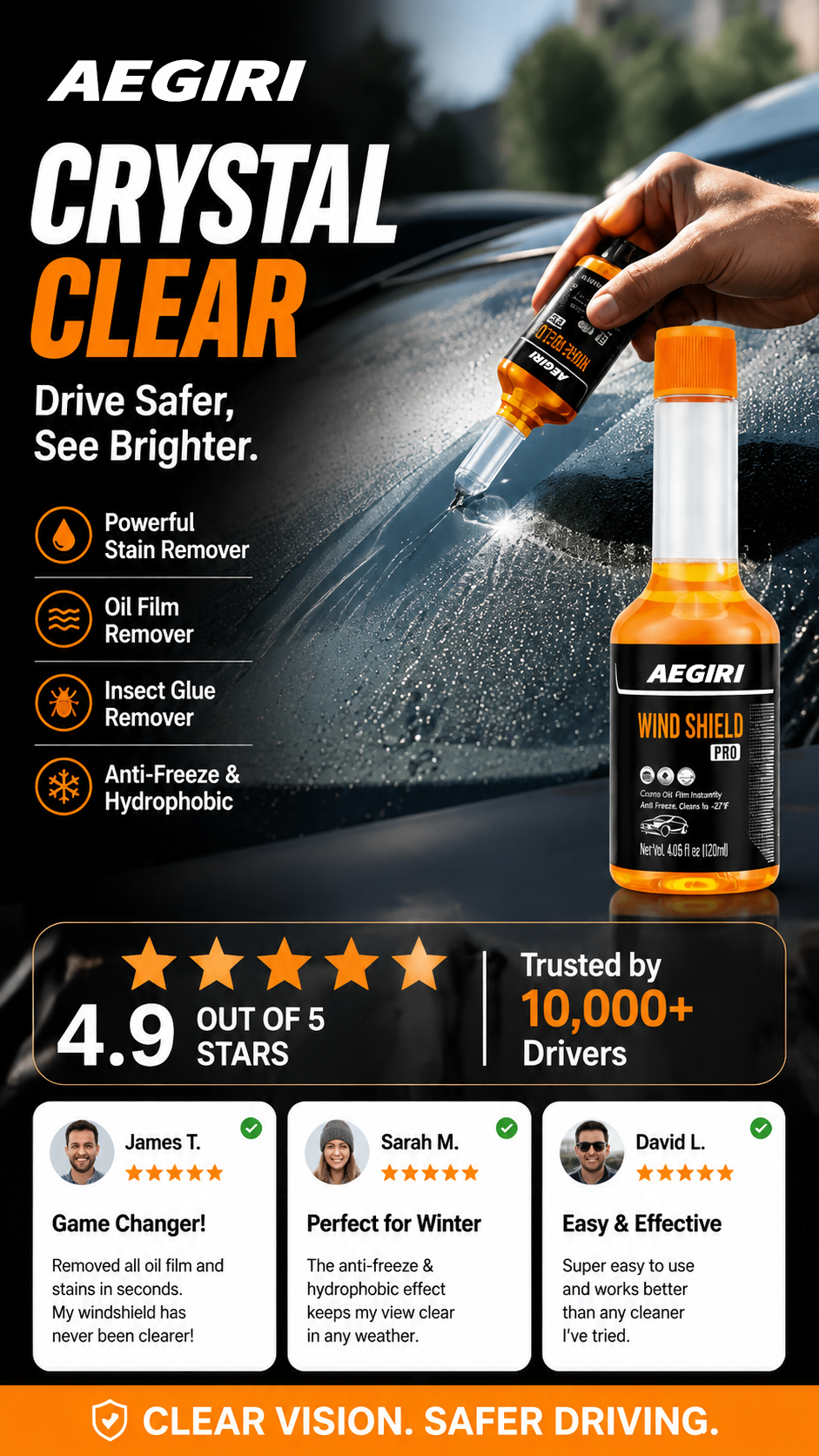 🚗5-in-1 Glass Cleaner – removes stains, oil film, insect glue, anti-freeze & hydrophobic. 💪