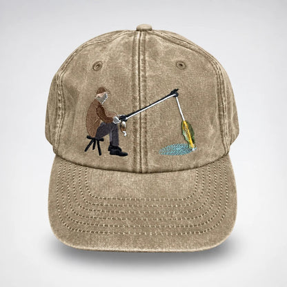 🧢 Catch of the Day Interactive Fishing Cap –🎁 Vintage Washed Moving Fish Hat