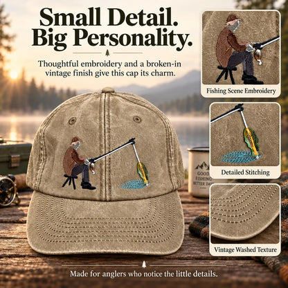 🧢 Catch of the Day Interactive Fishing Cap –🎁 Vintage Washed Moving Fish Hat
