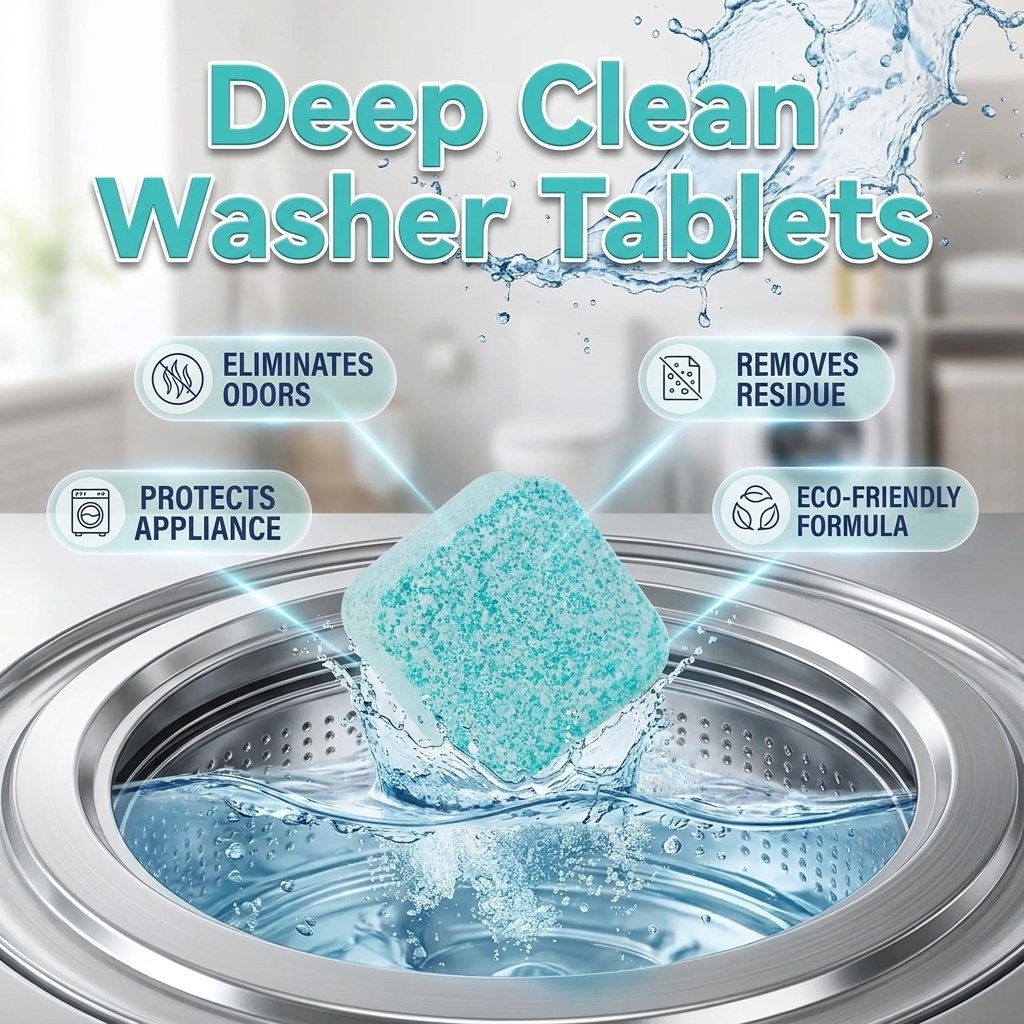 12 Count Washing Machine Cleaner Tablets - Fragrance-Free Pet Odor & Hair Remover