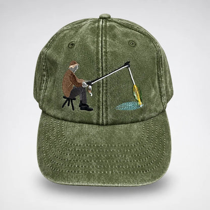 🧢 Catch of the Day Interactive Fishing Cap –🎁 Vintage Washed Moving Fish Hat