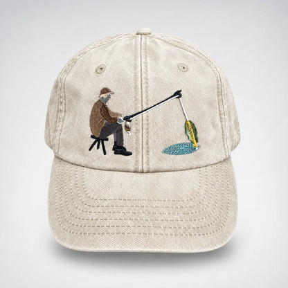 🧢 Catch of the Day Interactive Fishing Cap –🎁 Vintage Washed Moving Fish Hat