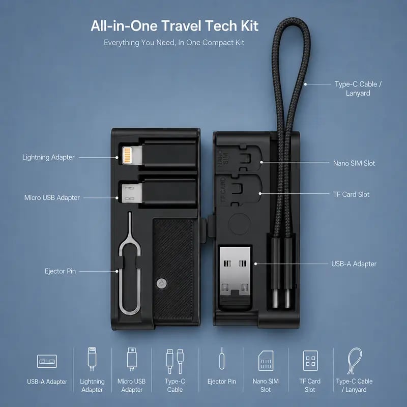 🧳  Pocket Tech Kit – All-in-One Charging, Data Sync & Travel Companion!