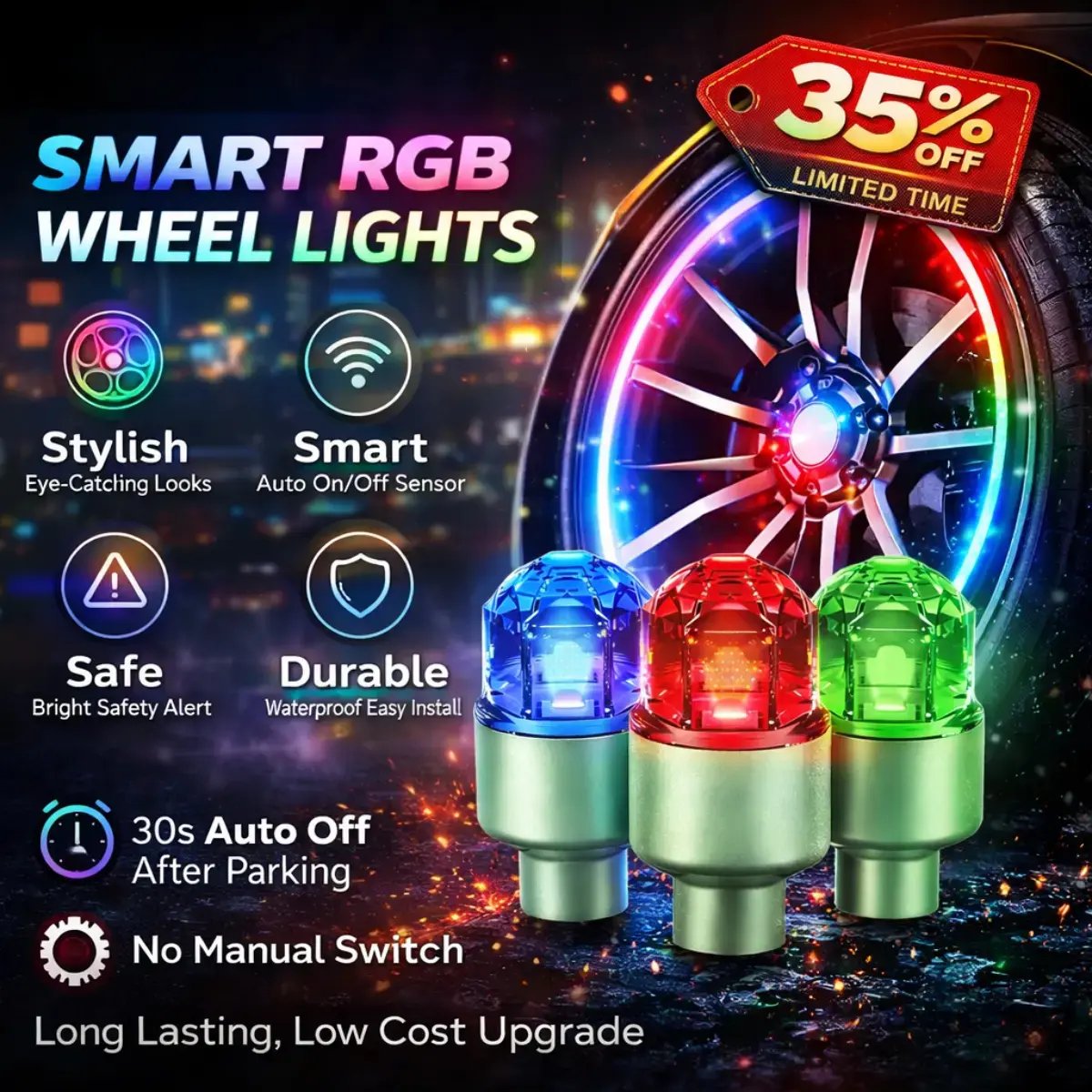 ✨ Motion-Activated LED Tire Valve Caps – TopSpire® Waterproof Auto-Glow Wheel Lights 🚗💥