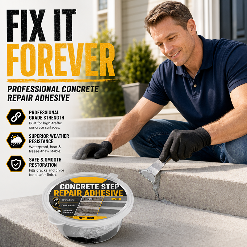 Concrete Step Repair Adhesive being applied to a damaged concrete step